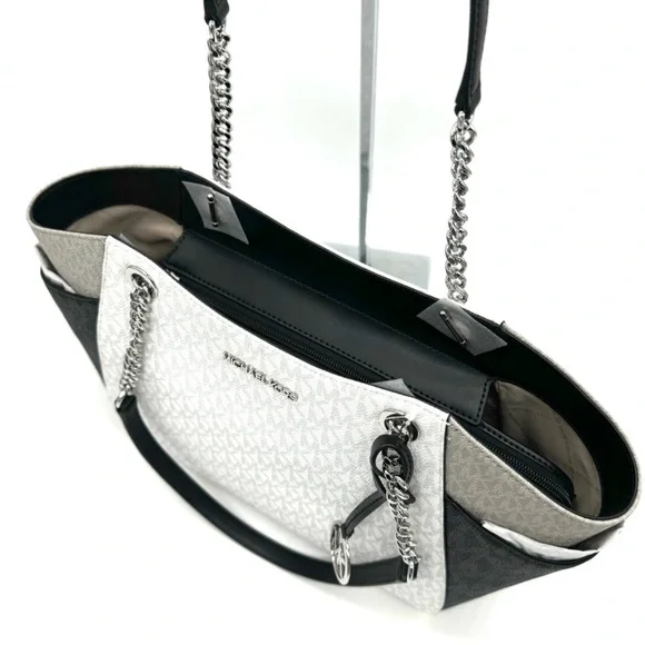 Michael Kors Large Jet Set Travel Chain Shoulder Bag Optic White Multi - Picture 8 of 11
